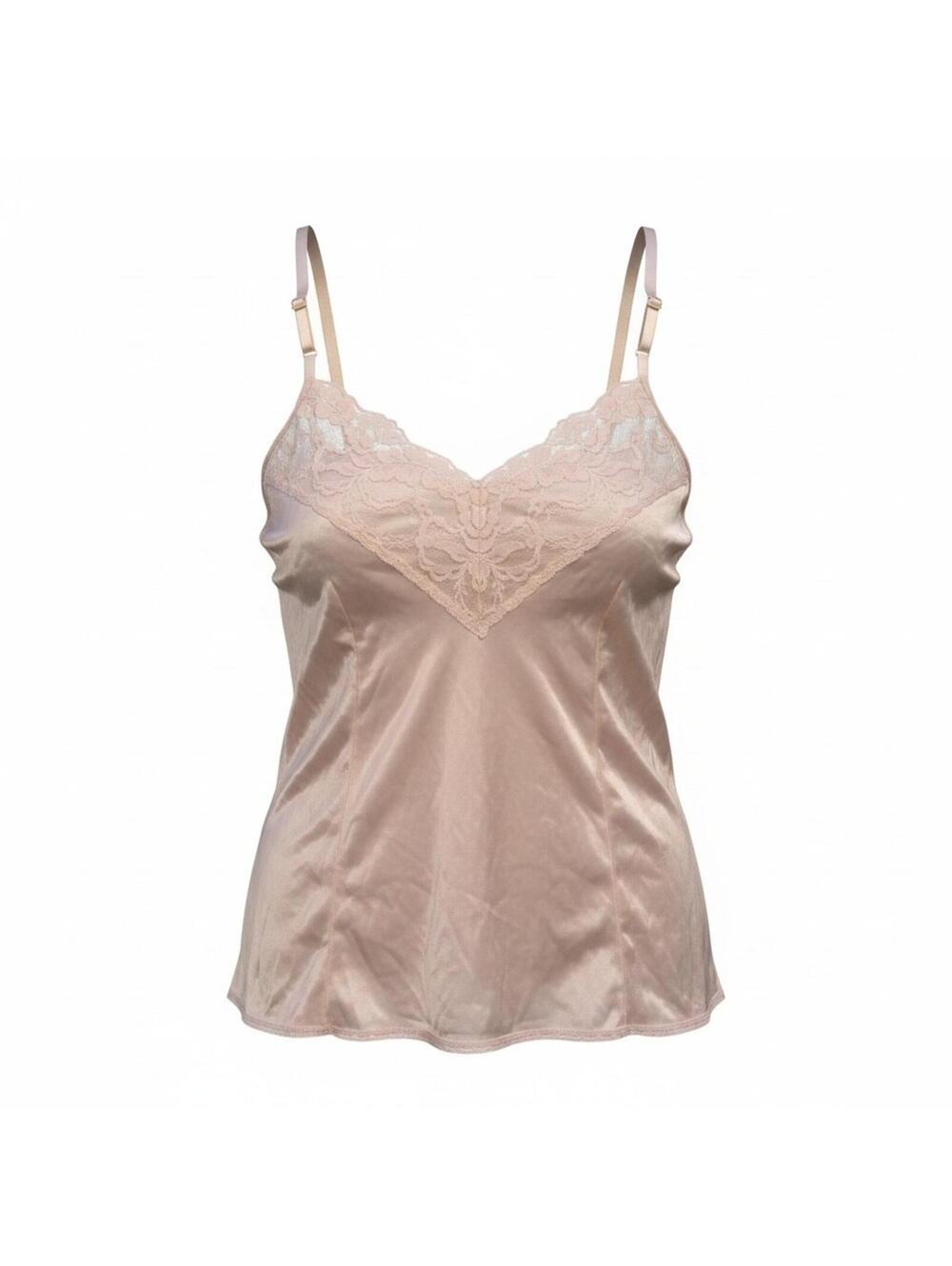 VTG Vassarette Satin Lace Camisole Tank Top V-Neck Slip Champagne Size XXL